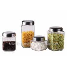 K-1100-J high quality square canister glass jar with logo and color box
